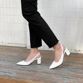 LBSFY  -  7cm New Fashion Sandals Pointed Toe Thick High Heels Ankle Wrap White Party for Women Shoes 40